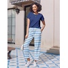 Ekouaer Pajama Sets for Women Round Neck Pjs Short Sleeve Sleepwear with Long Pants Loose Lounge Sets(Heart Blue Stripes)