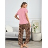 Ekouaer Pajama Sets for Women Round Neck Pjs Short Sleeve Sleepwear with Long Pants Loose Lounge Sets(Leopard Pink)