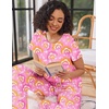 Ekouaer Pajama Sets for Women Round Neck Pjs Short Sleeve Sleepwear with Long Pants Loose Lounge Sets(Pink Cashew Flower)