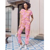 Ekouaer Pajama Sets for Women Round Neck Pjs Short Sleeve Sleepwear with Long Pants Loose Lounge Sets(Pink Cashew Flower)