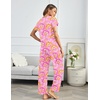 Ekouaer Pajama Sets for Women Round Neck Pjs Short Sleeve Sleepwear with Long Pants Loose Lounge Sets(Pink Cashew Flower)