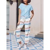 Ekouaer Pajama Sets for Women Round Neck Pjs Short Sleeve Sleepwear with Long Pants Loose Lounge Sets(Tie Dye Blue)