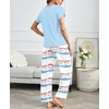 Ekouaer Pajama Sets for Women Round Neck Pjs Short Sleeve Sleepwear with Long Pants Loose Lounge Sets(Tie Dye Blue)