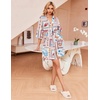 Ekouaer Robes for Women Waffle Knit Bathrobe Soft Lightweight Knee Length Loungewear S-XXL(A-white-seabed Printed)