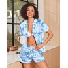 Ekouaer Womens Silk Satin Pajamas Set Animals Print Pjs Button Down Short Sleeve Lounge Set 2 Piece Sleepwear(Blue Bowknot)