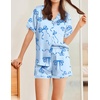 Ekouaer Womens Silk Satin Pajamas Set Animals Print Pjs Button Down Short Sleeve Lounge Set 2 Piece Sleepwear(Blue Bowknot)