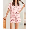 Ekouaer Womens Silk Satin Pajamas Set Animals Print Pjs Button Down Short Sleeve Lounge Set 2 Piece Sleepwear(Cute Bowknot)