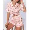 Ekouaer Womens Silk Satin Pajamas Set Animals Print Pjs Button Down Short Sleeve Lounge Set 2 Piece Sleepwear(Cute Bowknot)