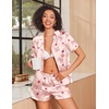 Ekouaer Womens Silk Satin Pajamas Set Animals Print Pjs Button Down Short Sleeve Lounge Set 2 Piece Sleepwear(Cute Bowknot)