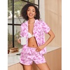 Ekouaer Womens Silk Satin Pajamas Set Animals Print Pjs Button Down Short Sleeve Lounge Set 2 Piece Sleepwear(Pink Bowknot)