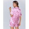 Ekouaer Womens Silk Satin Pajamas Set Animals Print Pjs Button Down Short Sleeve Lounge Set 2 Piece Sleepwear(Pink Bowknot)