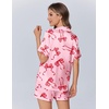 Ekouaer Womens Silk Satin Pajamas Set Animals Print Pjs Button Down Short Sleeve Lounge Set 2 Piece Sleepwear(Red Bowknot)