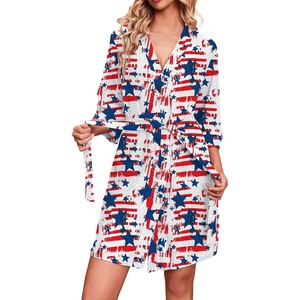 Ekouaer Robes for Women Waffle Knit Bathrobe Soft Lightweight Knee Length Loungewear S-XXL(A-star Flag)