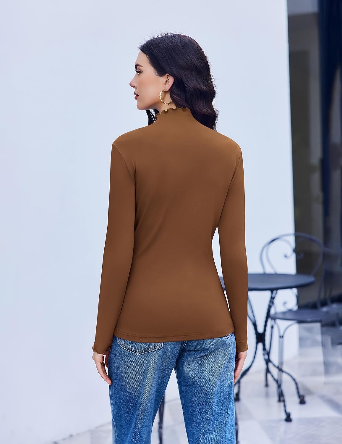 image:imageEkouaer Mock Neck Tops for Women Turtleneck 3 Pack Thermal Long Sleeve Women Womens Undershirts Casual Turtle Neck UndershirtBlackWhiteLight Brown
