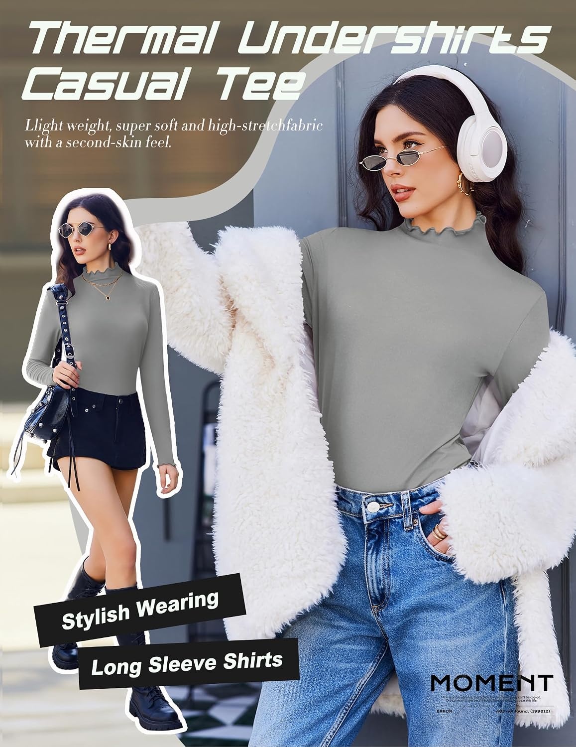 image:imageEkouaer Mock Neck Tops for Women Turtleneck 3 Pack Thermal Long Sleeve Women Womens Undershirts Casual Turtle Neck UndershirtBlackWhiteLight Grey