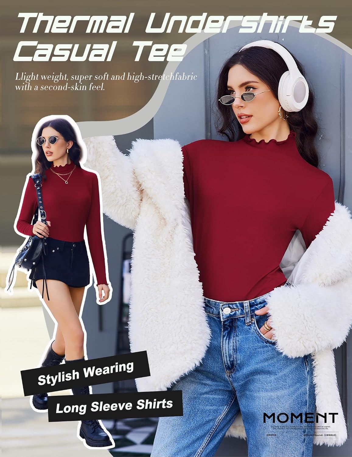 image:imageEkouaer Mock Neck Tops for Women Turtleneck 3 Pack Thermal Long Sleeve Women Womens Undershirts Casual Turtle Neck UndershirtBlackWhiteWine Red