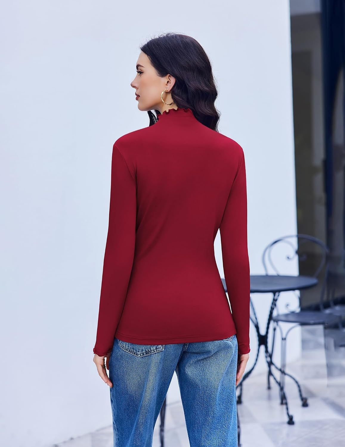 image:imageEkouaer Mock Neck Tops for Women Turtleneck 3 Pack Thermal Long Sleeve Women Womens Undershirts Casual Turtle Neck UndershirtBlackWhiteWine Red