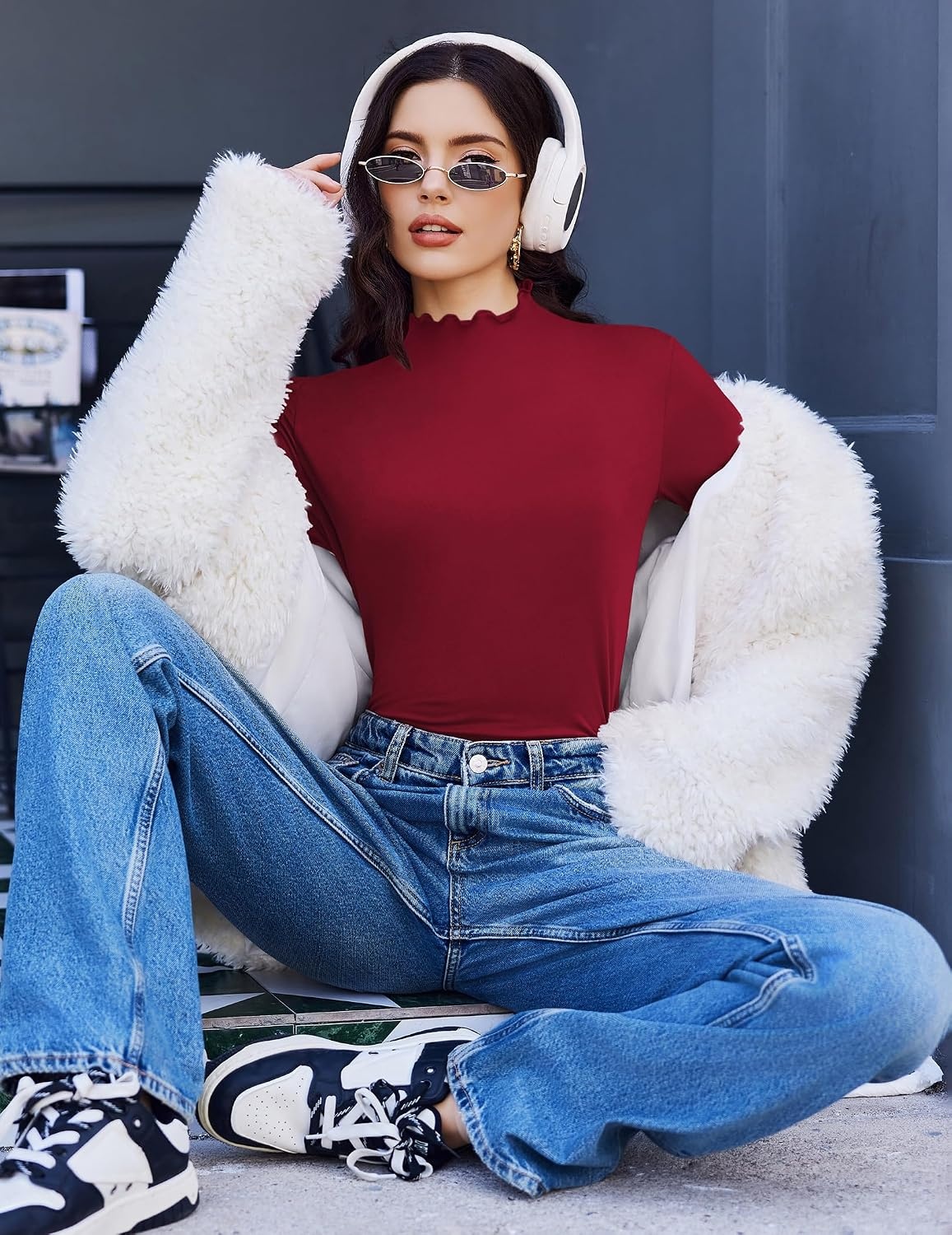 image:imageEkouaer Mock Neck Tops for Women Turtleneck 3 Pack Thermal Long Sleeve Women Womens Undershirts Casual Turtle Neck UndershirtWine RedWhiteYellow