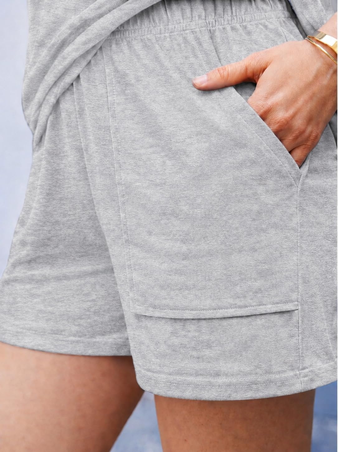 image:imageEkouaer Women Pajama Set Two Piece Short Sleeve V Neck Top and Lounge Sleep Shorts Set with Pockets Comfortable SleepwearGrey
