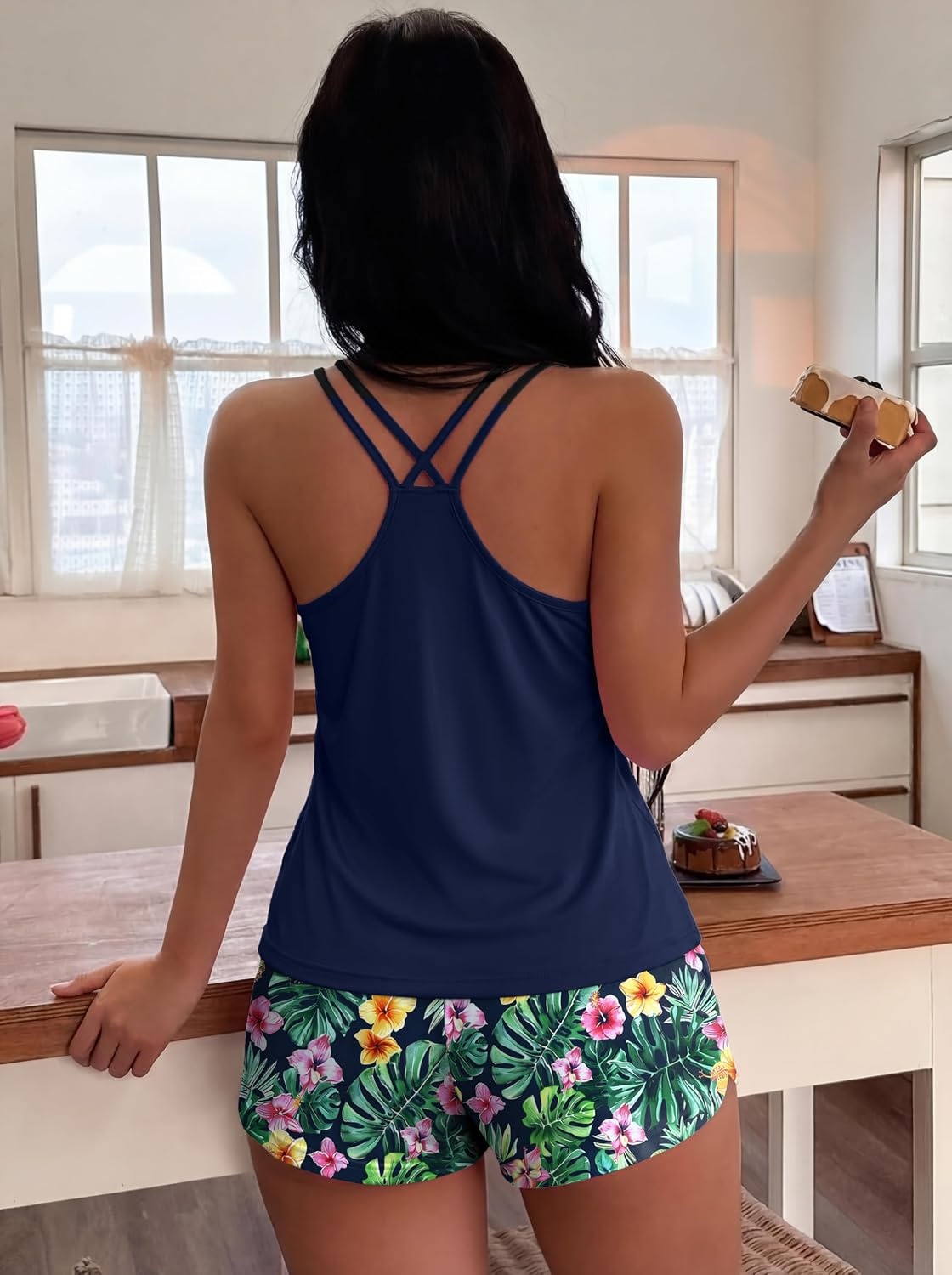 image:imageEkouaer Womens Cami Pajama Set Sexy Tank Top and Shorts Set Sleeveless Racerback Pjs Summer Soft Sleepwear SXXLHawaiian Pineapple Plant