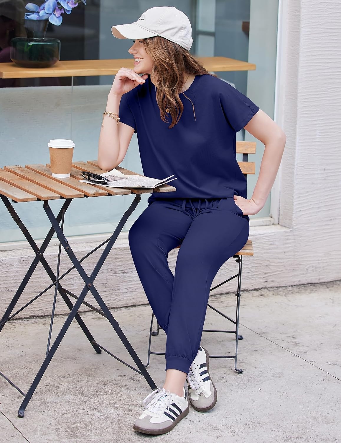 image:imageEkouaer Womens Cotton Matching Lounge Sets Short Sleeve Top and Jogger Pants Set Fashion Casual OutfitsNavy Blue