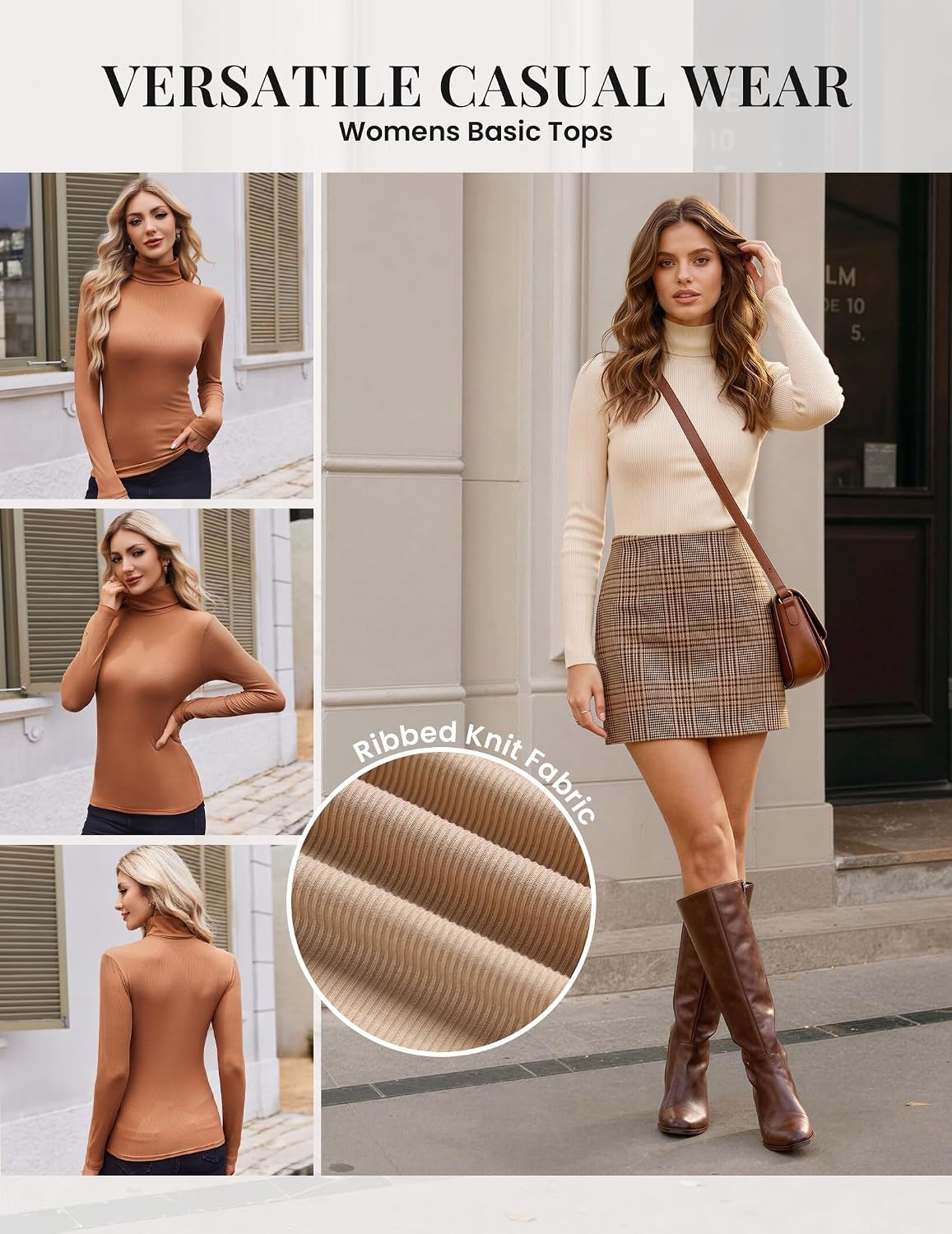 image:imageEkouaer Womens Turtleneck Long Sleeve Shirts Ribbed Casual Basic Tops Fitted Underwear Thermal Undershirts Winter ClothesGrey Green