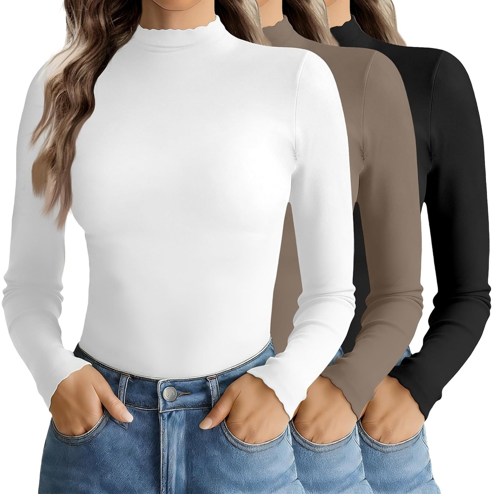 image:imageEkouaer Mock Neck Tops for Women Turtleneck 3 Pack Thermal Long Sleeve Women Womens Undershirts Casual Turtle Neck UndershirtBlackWhiteTea Grey