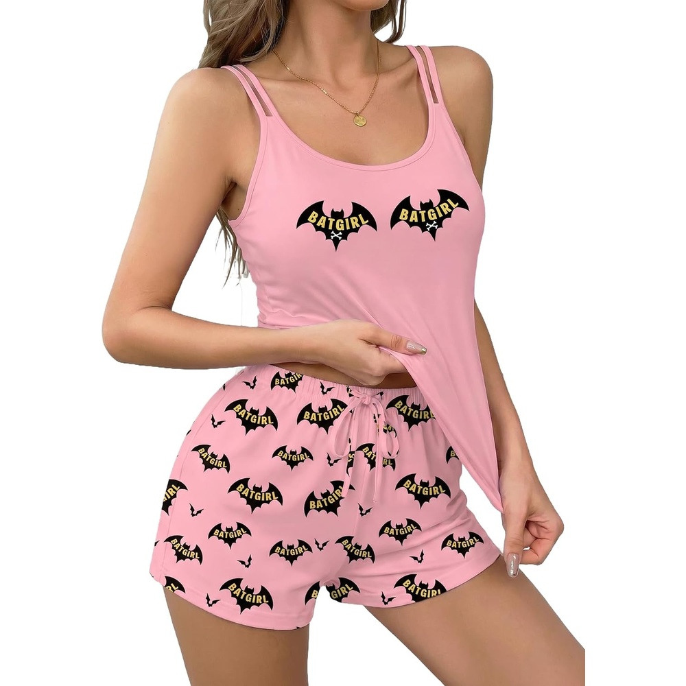 image:imageEkouaer Womens Cami Pajama Set Sexy Tank Top and Shorts Set Sleeveless Racerback Pjs Summer Soft Sleepwear SXXLPink Bat