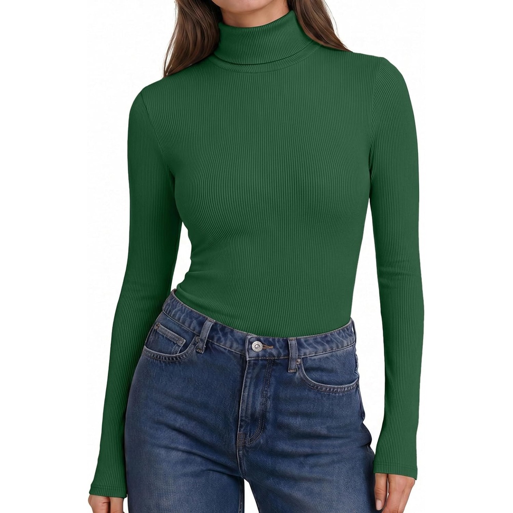 image:imageEkouaer Womens Turtleneck Long Sleeve Shirts Ribbed Casual Basic Tops Fitted Underwear Thermal Undershirts Winter ClothesGreen