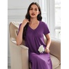 Ekouaer 3 Pack Long Nightgowns for Women Plus Size House Dress Short Sleeve Night Gown V Neck Casual Nightshirt M-5XL(Black/Purple/Blue Datura)
