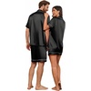 Ekouaer Couple Matching Pajamas Sets Silk Short Sleeve Button Down Sleepwear Satin Pjs Shorts Set Soft Loungewear S-XXL(Black)