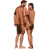 Ekouaer Couple Matching Pajamas Sets Silk Short Sleeve Button Down Sleepwear Satin Pjs Shorts Set Soft Loungewear S-XXL(Brown)