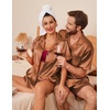 Ekouaer Couple Matching Pajamas Sets Silk Short Sleeve Button Down Sleepwear Satin Pjs Shorts Set Soft Loungewear S-XXL(Brown)