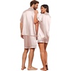 Ekouaer Couple Matching Pajamas Sets Silk Short Sleeve Button Down Sleepwear Satin Pjs Shorts Set Soft Loungewear S-XXL(Champagne)
