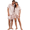 Ekouaer Couple Matching Pajamas Sets Silk Short Sleeve Button Down Sleepwear Satin Pjs Shorts Set Soft Loungewear S-XXL(Champagne)