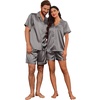 Ekouaer Couple Matching Pajamas Sets Silk Short Sleeve Button Down Sleepwear Satin Pjs Shorts Set Soft Loungewear S-XXL(Dark Grey)