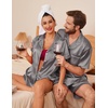Ekouaer Couple Matching Pajamas Sets Silk Short Sleeve Button Down Sleepwear Satin Pjs Shorts Set Soft Loungewear S-XXL(Dark Grey)