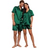 Ekouaer Couple Matching Pajamas Sets Silk Short Sleeve Button Down Sleepwear Satin Pjs Shorts Set Soft Loungewear S-XXL(Green)