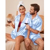 Ekouaer Couple Matching Pajamas Sets Silk Short Sleeve Button Down Sleepwear Satin Pjs Shorts Set Soft Loungewear S-XXL(Light Blue)
