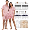Ekouaer Couple Matching Pajamas Sets Silk Short Sleeve Button Down Sleepwear Satin Pjs Shorts Set Soft Loungewear S-XXL(Pink)