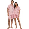 Ekouaer Couple Matching Pajamas Sets Silk Short Sleeve Button Down Sleepwear Satin Pjs Shorts Set Soft Loungewear S-XXL(Pink)
