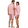 Ekouaer Couple Matching Pajamas Sets Silk Short Sleeve Button Down Sleepwear Satin Pjs Shorts Set Soft Loungewear S-XXL(Pink)