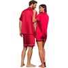Ekouaer Couple Matching Pajamas Sets Silk Short Sleeve Button Down Sleepwear Satin Pjs Shorts Set Soft Loungewear S-XXL(Red)
