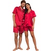 Ekouaer Couple Matching Pajamas Sets Silk Short Sleeve Button Down Sleepwear Satin Pjs Shorts Set Soft Loungewear S-XXL(Red)