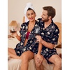 Ekouaer Couple Matching Pajamas Sets Silk Short Sleeve Button Down Sleepwear Satin Pjs Shorts Set Soft Loungewear S-XXL(Xmas Gingerbread)