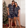 Ekouaer Couple Matching Pajamas Sets Silk Short Sleeve Button Down Sleepwear Satin Pjs Shorts Set Soft Loungewear S-XXL(Xmas Gingerbread)