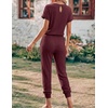 Ekouaer Jumpsuits for Women Dressy Summer Romper Ribbed Knit Casual Travel Outfits 2026 Vacation Beach Clothes(Wine Red)