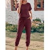 Ekouaer Jumpsuits for Women Dressy Summer Romper Ribbed Knit Casual Travel Outfits 2026 Vacation Beach Clothes(Wine Red)