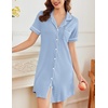 Ekouaer Nightgowns for Women Button Down Sleepshirt Short Sleeve Nightshirt Boyfriend Pajamas V Neck Nightdress S-XXXL(Clear Blue)