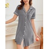 Ekouaer Nightgowns for Women Button Down Sleepshirt Short Sleeve Nightshirt Boyfriend Pajamas V Neck Nightdress S-XXXL(Mid Grey)